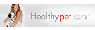 Woman holding dog, "Healthypet.com" logo.
