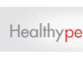 Woman holding dog, "Healthypet.com" logo.